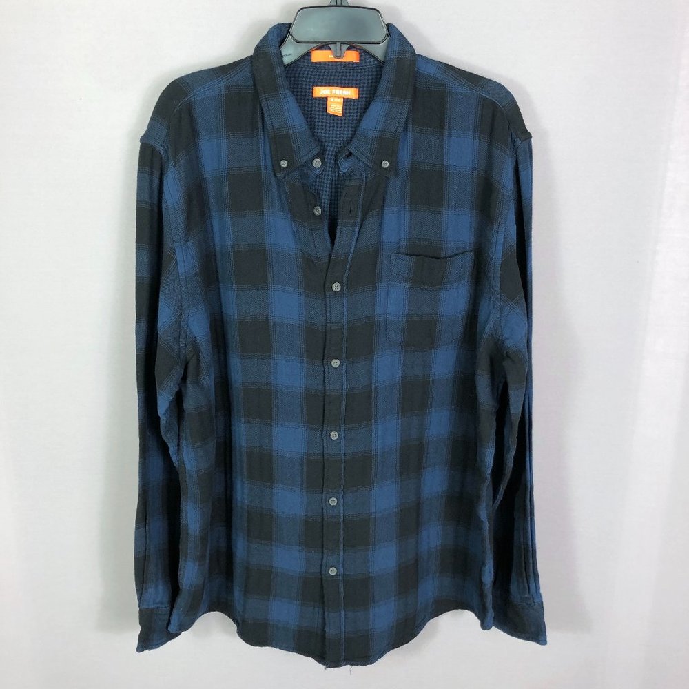 Joe Fresh Blue Plain Medium Weight Button Up Long Sleeve Shirt Sz XL